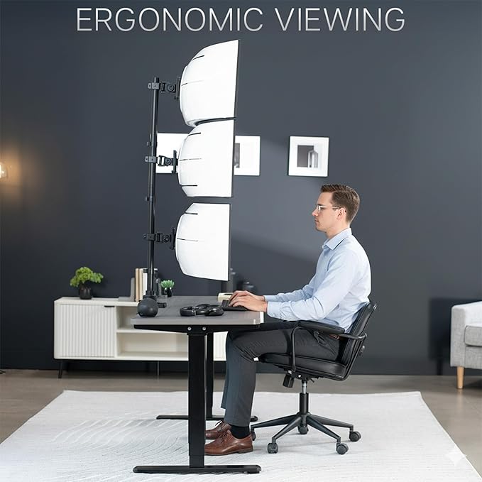 VIVO Vertically Stacked Triple Ultrawide Mount for up to 49 inch Screens, Heavy Duty Adjustable 3 Ultra-Wide Stand, 44 lbs Capacity Per Screen, Black, STAND-V300U