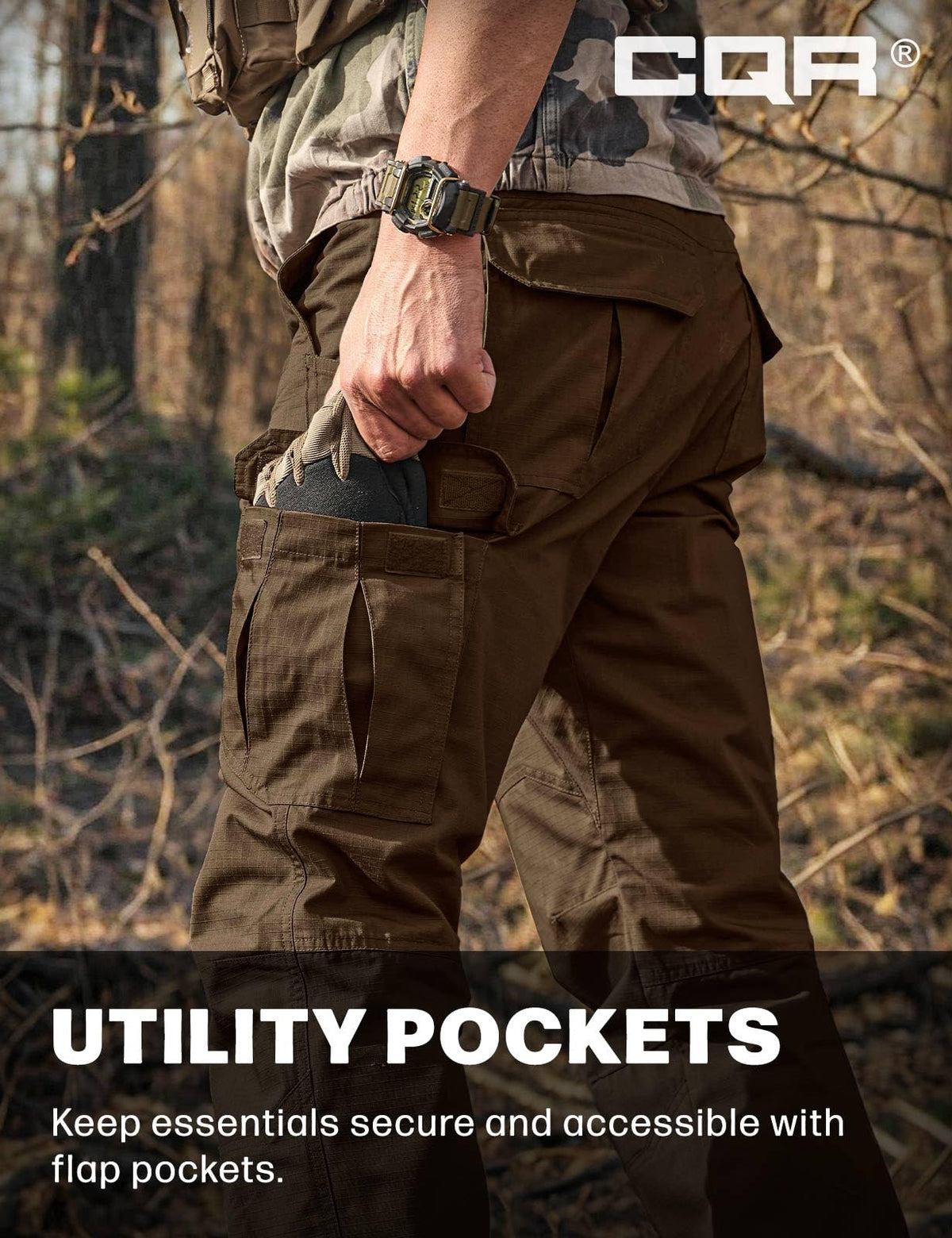 CQR Men's Tactical Pants, Water Resistant Ripstop Cargo Pants, Lightweight EDC Work Hiking Pants, Outdoor Apparel, Raider Tundra, 42W x 32L