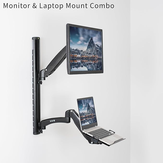 VIVO Sit-Stand Wall Mount Counterbalance Height Adjustable Monitor and Laptop Workstation for Screens up to 27 inches, STAND-SIT1L