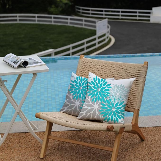 DFXSZ Outdoor Throw Pillow Covers 18x18 Inch Set of 2 Waterproof Spring Summer Geometric Elegant Aqua Blue Outdoor Pillow Covers for Patio Funiture Garden Couch 168C18