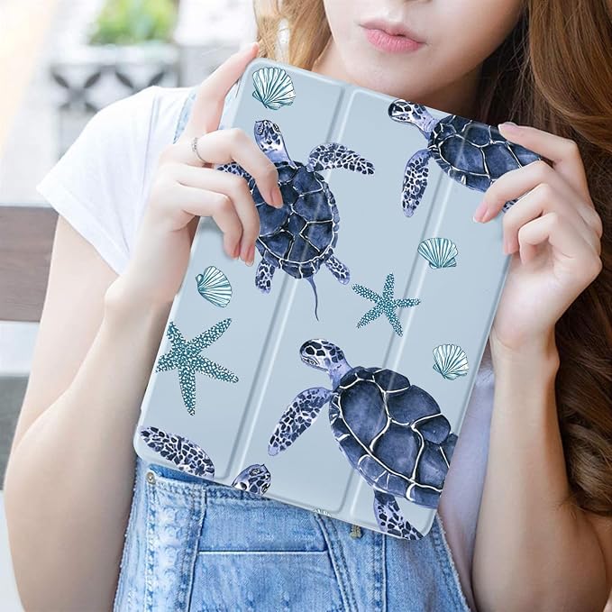 JOYLAND Blue Turtle for iPad Air 11 Inch M3(2025)/M2 (2024)Air 5th/4th Generation Case 2022/2020 10.9 Inch with Pencil Holder-Trifold Stand Protective Cover with Soft TPU BackBlack