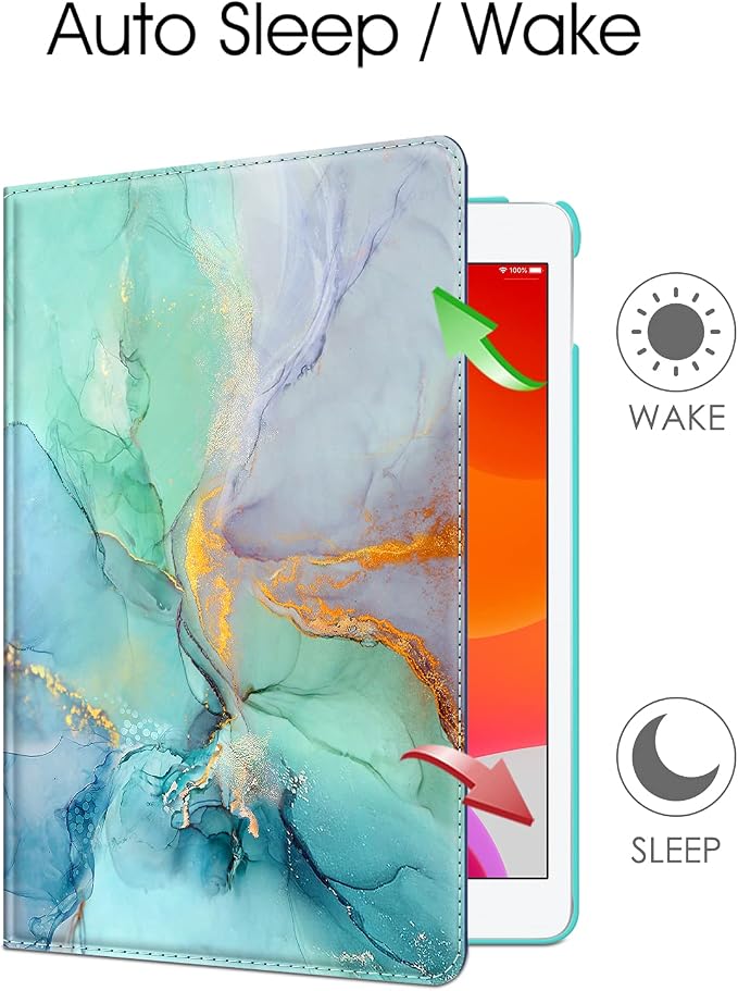 Fintie 360° Rotating Case for iPad 9th / 8th / 7th Generation 10.2 Inch | Swivel Stand Portrait &amp Landscape Viewing Shockproof Cover with Pencil Holder Auto Wake/Sleep Aqua Wave