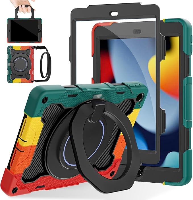 for iPad 9th 8th 7th Generation Case(iPad 10.2 inch) for Kids | 15ft Drop Protection Rugged with 360 Kickstand Handle Shoulder Strap，HD Screen Protector，Shockproof (2021/2020/2019 Release)