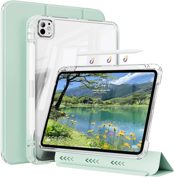 Hybrid Case for iPad Pro 11 Inch 4th/3rd/2nd Generation (2022/2021/2020) with Pencil Holder 2 in 1 Detachable Cover with Clear Transparent Back Shell Support 2nd Gen Pencil Charging Black
