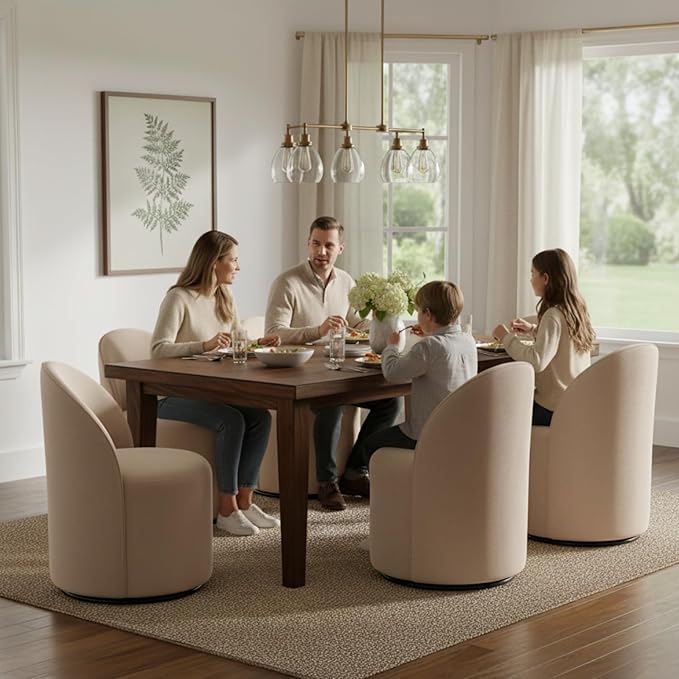 Modern Barrel Dining Chairs Set of 3, Swivel Base Khaki Accent Chair 360°Rotating Vanity Chair Mid-Century Dining Side Chair Kitchen Chair for Living Room, Bedroom, Home, Office, Kitchen