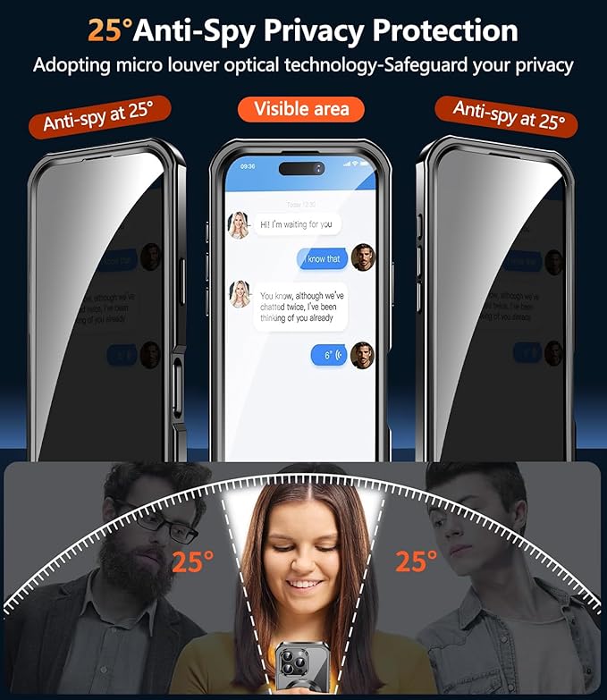 [360° Rotatable CD Stand & Built-in Privacy Screen Magnetic Case for iPhone 16 Pro [Compatible with MagSafe & Full Signal] Mil-Grade Shockproof Full Body Anti-Spy Cover for 16 Pro-Black
