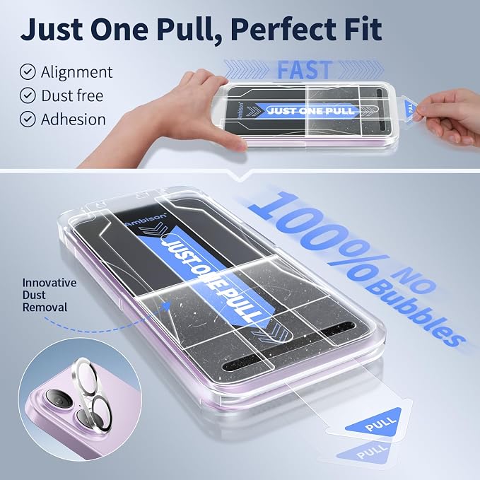 Ambison 2 Packs Matte Screen Protector for iPhone 17 6.3inch 2025 + 2 Packs HD Camera Lens Protector [One-Pull Installation＆Anti-Glare] 7X Powerful Scratch Resistance &amp Full Coverage protection