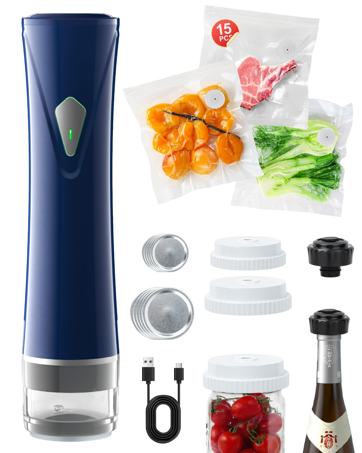 GPUTEK 3-in-1 Compact Vacuum Sealer for Food with Bags & Mason Jar Kit