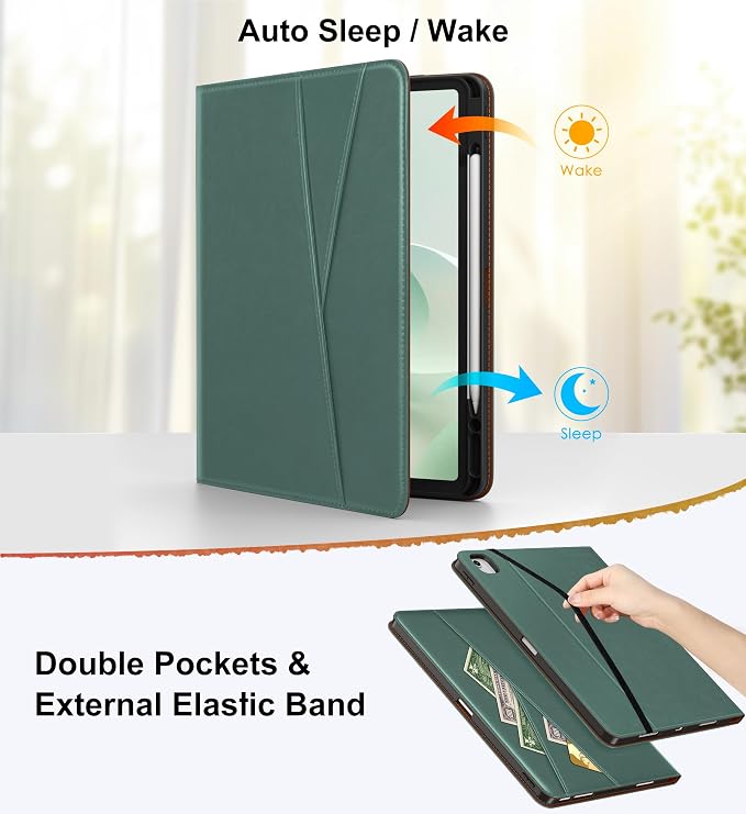 DTTO for iPad Air 13 Inch Case M4 / M3 / M2 (2026/2025/2024) 360 Degree Rotating Premium Leather Folio Stand Cover with Pencil Holder Brown