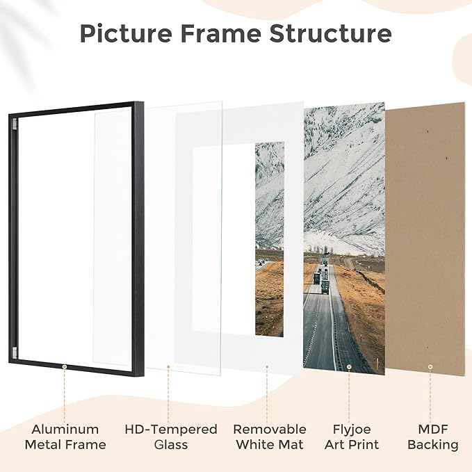 12x16 Metal Picture Frame For Wall With Mat For 9x12, 12''x16'' Aluminum Certificate Document Frames With Tempered Glass, Minimalist Modern Poster Frame Horizontally Vertically Set of 3, Black