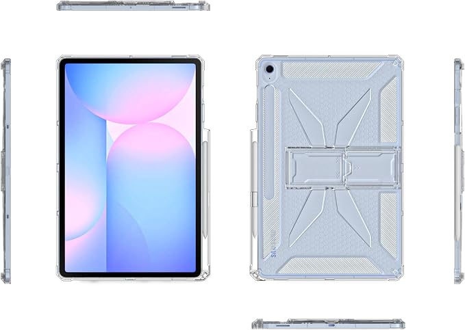 Clear Case for Samsung Galaxy Tab A11 8.7 2025 with Pencil Holder/Kickstand Soft TPU with Reinforced Corners‌ Shockproof Impact Resistant - Clear
