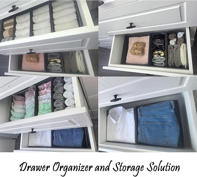 Bructhun Sock Drawer Organizer 3 Pack - Collapsible Fabric Storage Bins for Underwear Divider, Small Closet Organizers with 3 Compartments, Raw White