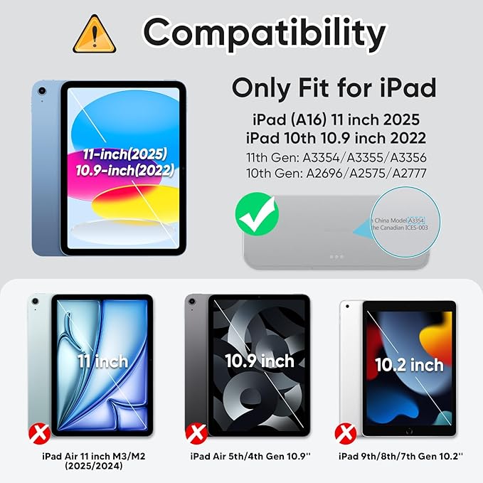 SCSVPN Case for iPad (A16) 11th Generation 11 Inch 2025 / 10th Generation 10.9 Inch 2022, Shockproof Protective Case with Screen Protector, Pen Holder, Rotating Stand, Hand/Shoulder Strap - Sky Blue