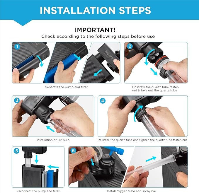 Internal Fish Tank Filter with 9W UV Light, Adjustable Water Flow Submersible