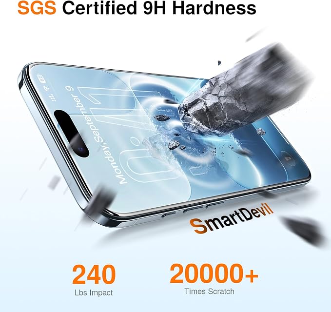 SMARTDEVIL 2 Pack for iPhone 16 Pro Screen Protector Anti-Blue Light | Eye Protection &amp Reduce Eye Strain 9H Tempered Glass with Auto Dust-Elimination Bubble Free Easy Installation