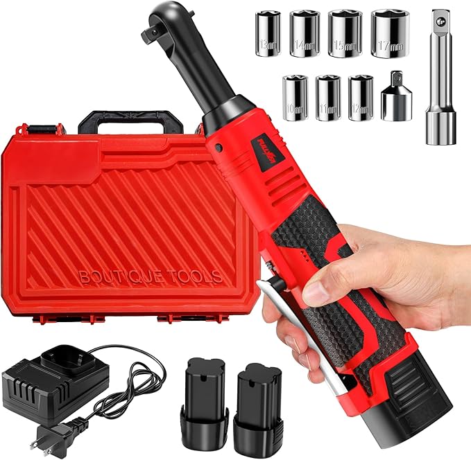 Electric Ratchet Wrench Set,40 Ft-lbs, 550 RPM, 16.8V Cordless Ratchet Wrench 3/8", Variable Speed Power Ratchet Tool Kit with 1/4" Adapter, LED Light, 2 * 2.0Ah Batteries and Fast Charger