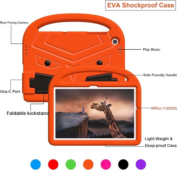 Galaxy Tab A9+ Case Kids Friendly EVA Rubber Stand Handle Grip Shockproof Protective Lightweight Cute Case Cover for Galaxy Tab A9 Plus 11 SM-X210 X215 X217 - Black