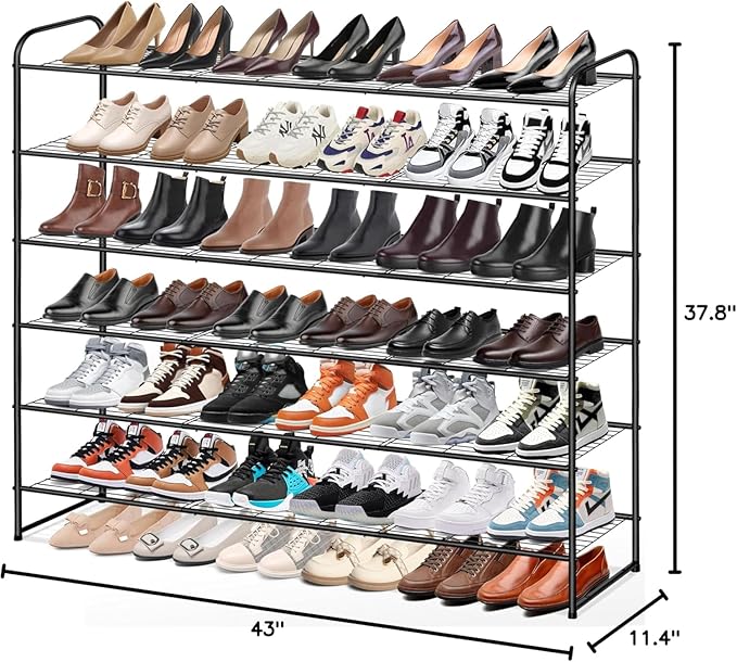 KEETDY Large Shoe Rack 6 Tier Organizer Tall Metal Shoe Organizer for Entryway Bedroom Floor Garage, Wide Shoe Shelf Storage Fits 42 Pairs Men Sneakers, Black