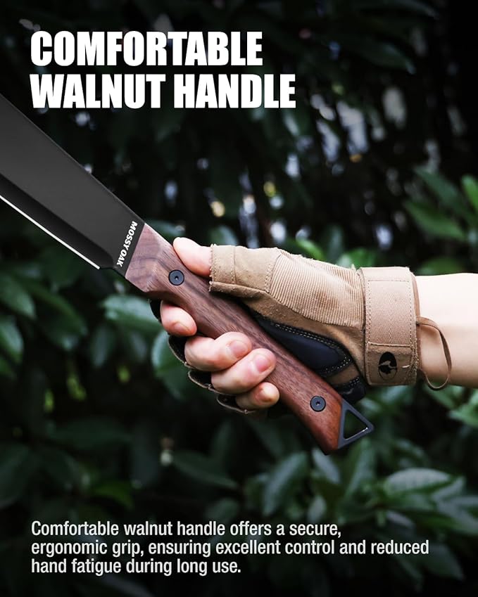 Mossy Oak 19" Machete with Oxford Sheath, Sharp Heavy Duty Machete with Ergonomic Walnut Handle for Bushcraft, Outdoor Hunting, Garden Cutting Trees and Yard Work