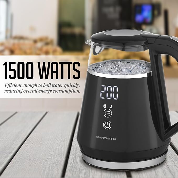 OVENTE 1L Electric Kettle with Temperature Control, 1500W, Black KD95B