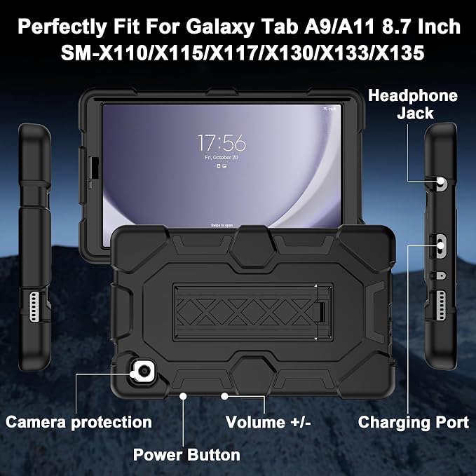 Case for Samsung Galaxy Tab A11+/A11 Plus 11” 2026 Samsung Galaxy Tab A9+/A9 Plus 11” 2024 Model Heavy Duty Shockproof Hard High Impact Protective Case Black