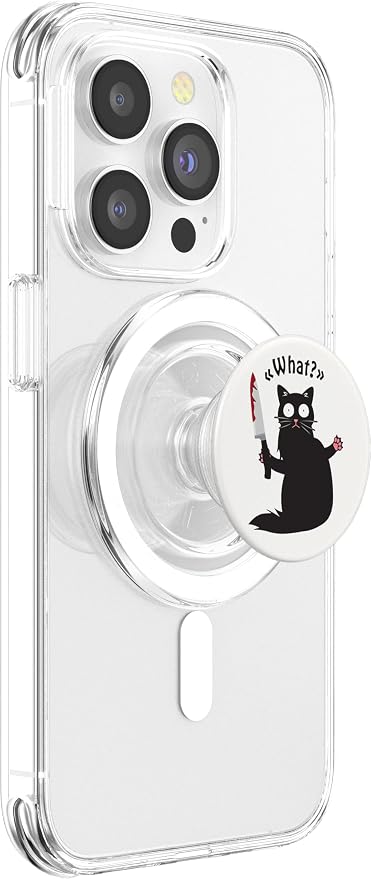 Cat What? Funny Black Cats Gift Fun Murderous Cat with Knife PopSockets PopGrip: Swappable Grip for Phones &amp Tablets PopSockets Standard PopGrip