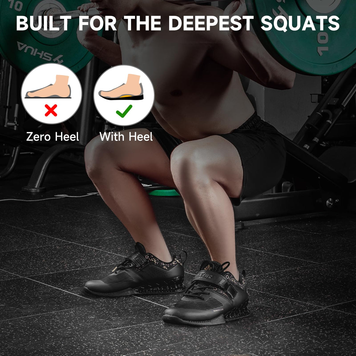 MANUEKLEAR Weight Lifting Shoes Men, Professional Training Weightlifting Shoes, Squat Shoes for Powerlifting with Rubber Non-Slip Sole Obsidian Black