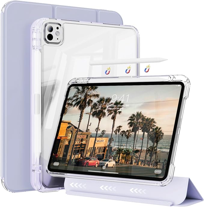 Case for iPad Air 13 Inch Case M4/M3/M2 (2026/2025/2024) Pro 12.9 Inch (6th/5th Gen 2022/2021) 2 in 1 Detachable Cover with Clear Hard Back Supports Touch ID Auto Wake/Sleep Black