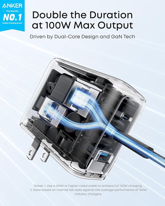 Anker Charger, 100W Max Ultra-Compact 3-Port GaN USB C Charger Block with Smart Display and Touch Control, Fast Wall Adapter for iPhone 17/16 Series, iPad, MacBook (Include Charge Cable, Non-Battery)