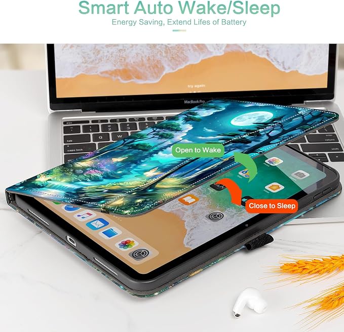 Lokigo Case for iPad (A16) 11th/10th Generation Aurora Forest | for iPad 11th-11 Inch/10th-10.9 Inch Stand Cover Pencil Holder/Hand Strap/Pocket Support Touch ID Auto Wake/Sleep