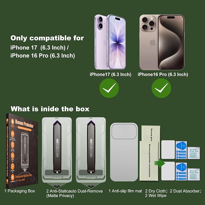 [2-Pack Matte Tempered Glass Screen Protector for iPhone 15 Pro Max Anti-Fingerprint &amp Oil Resistant Smooth as Silk 9H Hardness Bubble-Free Case Friendly 6.7-Inch