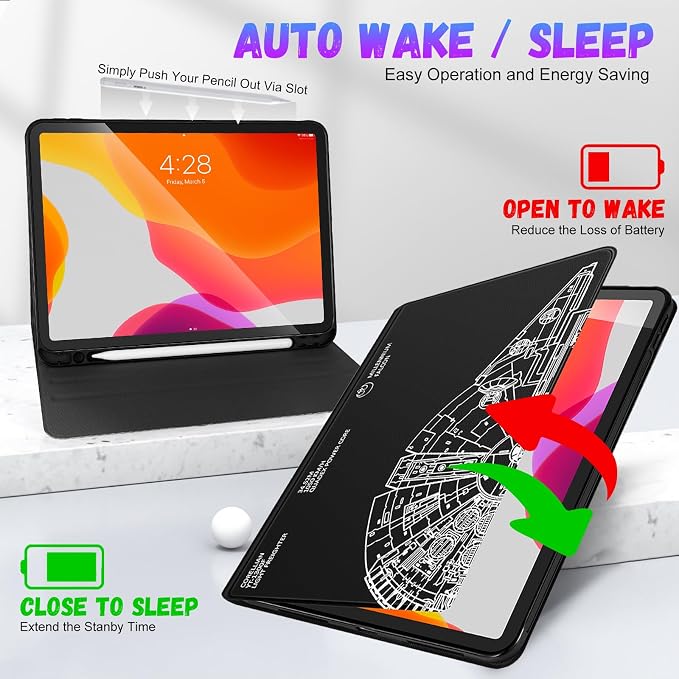 Uppuppy for iPad Pro 12.9 Case Kids Folio PU Leather Cover with Apple Pencil Holder Auto Sleep/Wake Adjustable Angles for iPad Pro 12.9 6th/5th/4th/3rd Gen Sun Moon Black