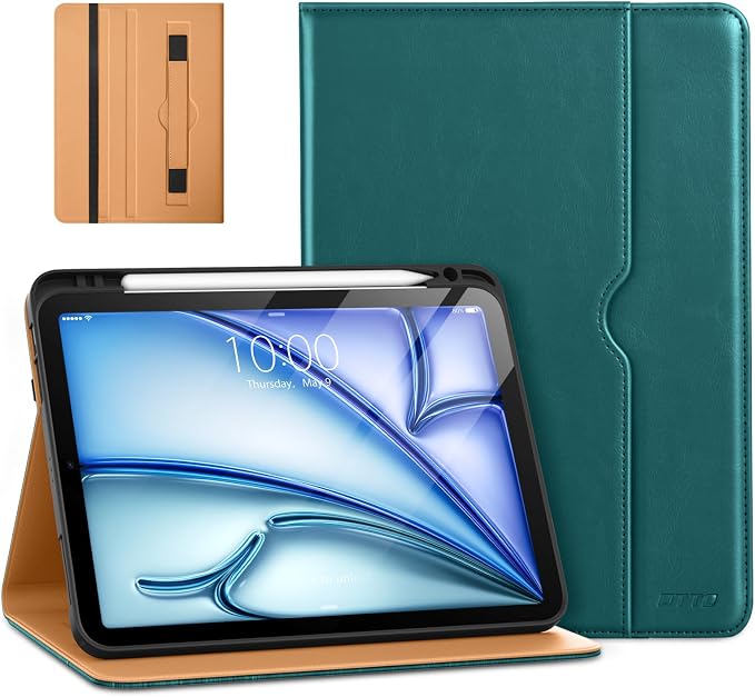 DTTO for iPad Air 11-inch Case M4/M3/M2 (2026/2025/2024) iPad Air 5th / 4th Generation (2022/2020) Premium Leather Business Folio Stand Cover with Pencil Holder - Auto Sleep/Wake Brown