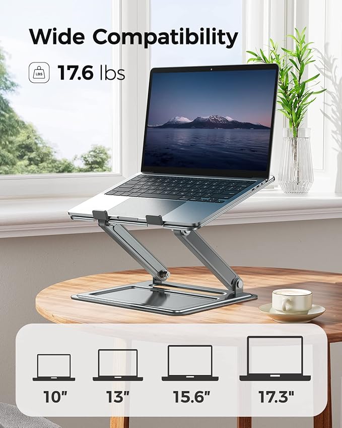 LORYERGO Adjustable Laptop Stand, Portable for 17.3inch Laptops, Holds Up to 17.6lbs, Ergonomic Posture & Heat Dissipation - Gray