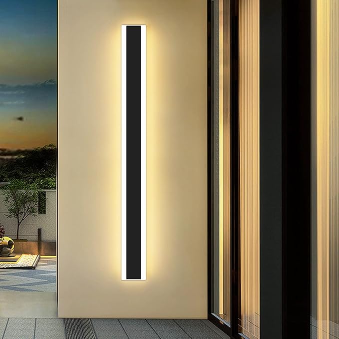 Modern 39inch Outdoor Wall Light, 3000k/4500k/6000k 3 Color Change Black Exterior Light Fixtures Wall Mount, Ip65 Waterproof Modern Porch Lights Wall Sconce, Long Linear Outside Lighting Hard-Wired