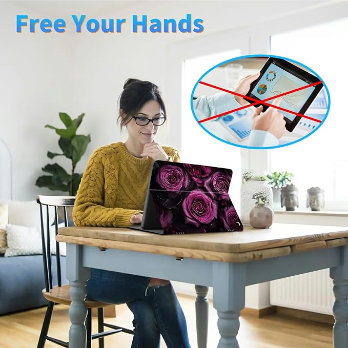 for Samsung Galaxy Tab E 9.6 Inch 2015 (SM-T560/T561/T565/T567) Kickstand Case PU Leather Multiple Viewing Angles Stand Smart Cover for Galaxy Tab E 2015 2 Roses