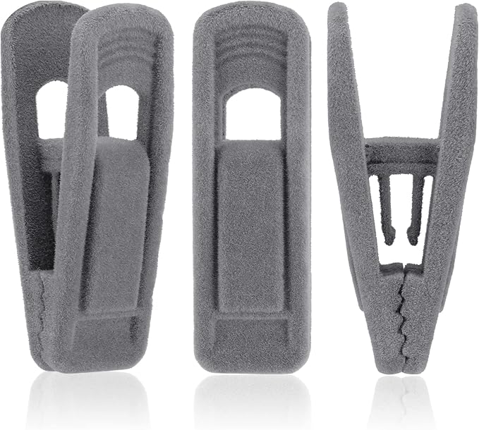 Tinfol Gray Velvet Hanger Clips 24 Pack, Non-Slip Flocked Clips for Pants, Skirts, Suits - Strong Finger Clips with Large Opening, Perfect for Slim-Line Velvet Hangers