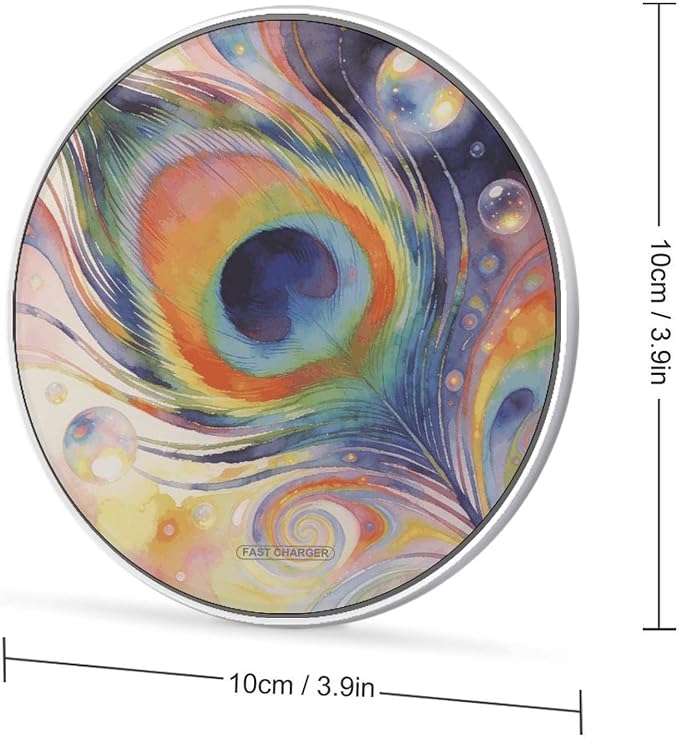Psychedelic Peacock Feather Wireless Charger Magnetic Phone Induction Charger 10w Fast Wireless Charging Station Compatible with iPhone 17 16 15 14 13 12 Pro Max Samsung Galaxy S25 S24 S23