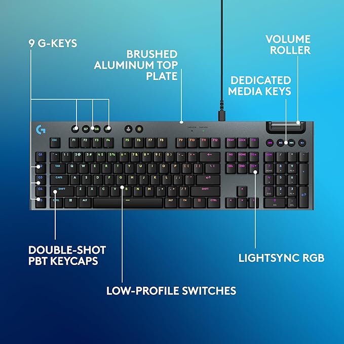 Logitech G915 X Low-Profile Wired Mechanical Gaming Keyboard, Double-Shot PBT Keycaps, Fully Programmable Keys, RGB Lighting, Aluminum Finish, GL Red Linear Switches - PC/Mac