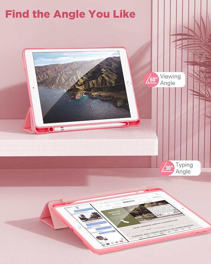 TiMOVO Case for iPad 9th/8th/7th Generation 10.2 inch Black | Pencil Holder Slim Trifold Stand Protective Cover Clear Transparent Back Shell Auto Wake/Sleep
