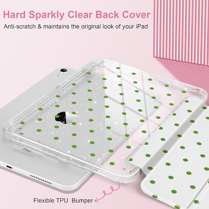 MEEgoodo Case for iPad A16 11th Generation 2025/10th Generation 2022 Glitter Tablet Cases with Transparent Acrylic Back+Trifold Stand +Pencil Holder+Auto Wake/SleepAbstract Sun &amp Palm Tree