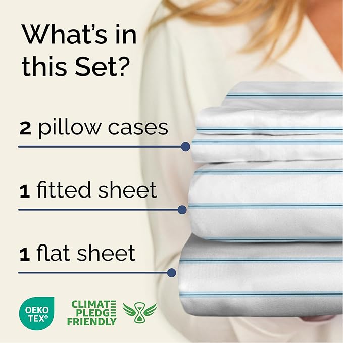 Striped Sheets - Blue & White Striped Sheets - 1 Flat & 1 Fitted & 2 Pillowcases w/ Deep Pockets – Wrinkle & Fade Free- Ultra-Soft, Breathable & Cooling - Full Size Bed Set – Luxury Pinstripe Bed Set
