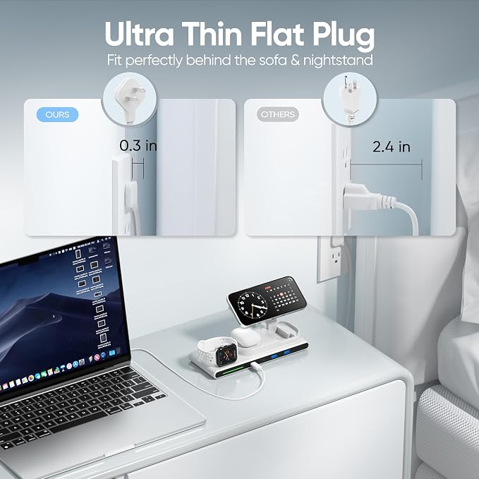 7-in-1 Wireless Charging Station for Apple Devices ACOZVIN Magnetic Wireless Charger &amp4 USB Ports(PD65W USB-C) 5FT Cord Flat Plug Foldable Charger Stand for MacBookiPhone 16/15/14 iWatch &amp