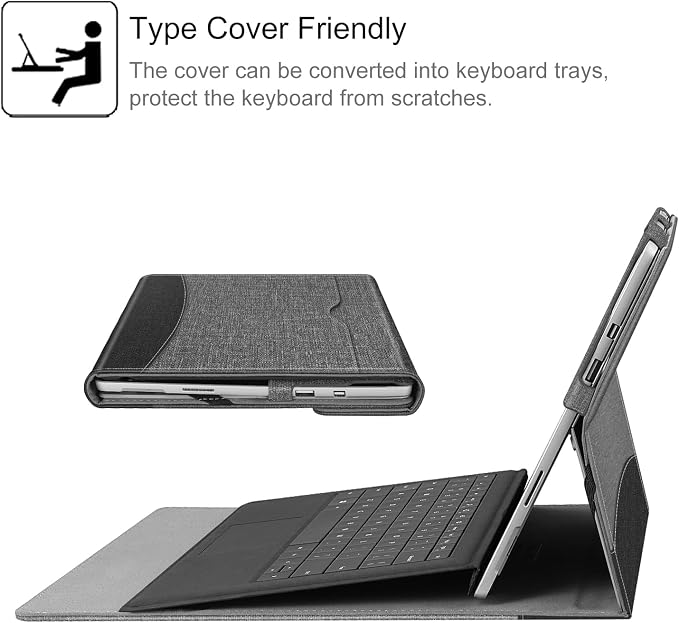 Fintie Case for 12.3 Inch Microsoft Surface Pro 7 Plus Surface Pro 7/6/5/4/3 - Portfolio Business Cover with Pocket Compatible with Type Cover Keyboard Black