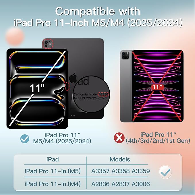 JETech Case Cover for iPad Pro 11 M5/M4 Black | For 2025/2024 Models Translucent Back Tri-Fold Stand Auto Wake/Sleep Shockproof