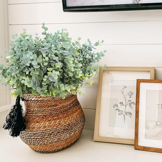 RECUTMS 12 Bundles Artificial Bushes Greenery Plants Stems Faux Shrubs Boxwood Plants Outdoor UV Resistant Fake Eucalyptus for Farmhouse Home Wedding Patio Backyard Indoor Outdoor Decor(Dusty Blue)