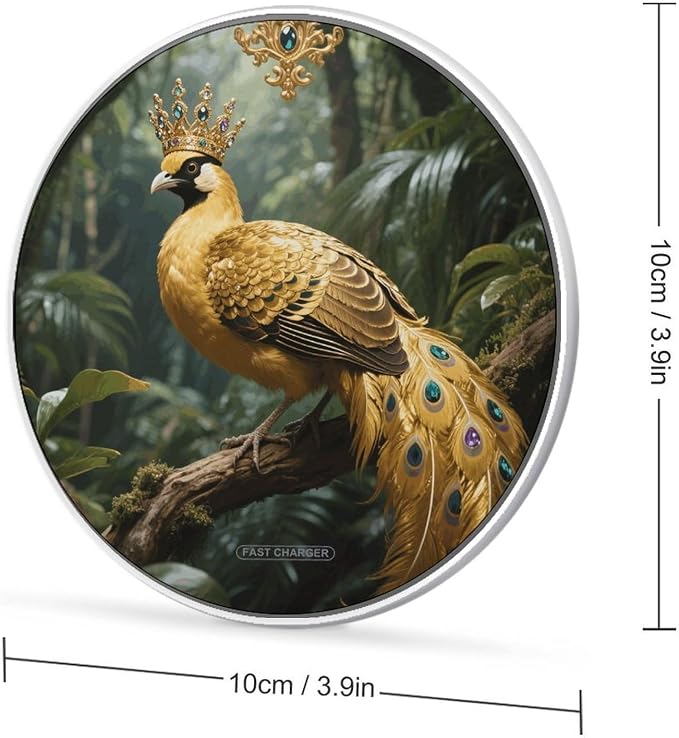 Golden Bird Wireless Charger with USB CableAluminum Alloy Frame 10W Max Compatible Fast Wireless Charging Pad- 3.2ft Cable Included for Travel Home Office Desk