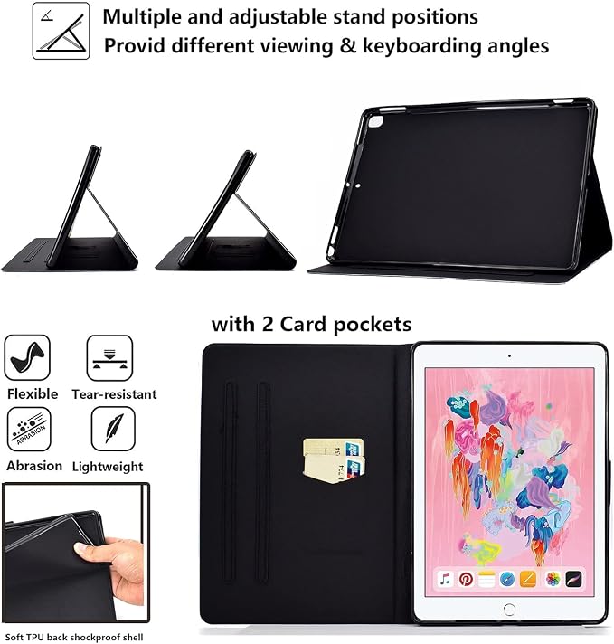 for Apple iPad 9th/8th/7th Generation 10.2 Inch Case 2021/2020/2019Smart PU Leather Folio Stand Magnetic Wallet with Card Pockets [Auto Wake/Sleep] Soft TPU Shockproof Cover Pink Beach Sea