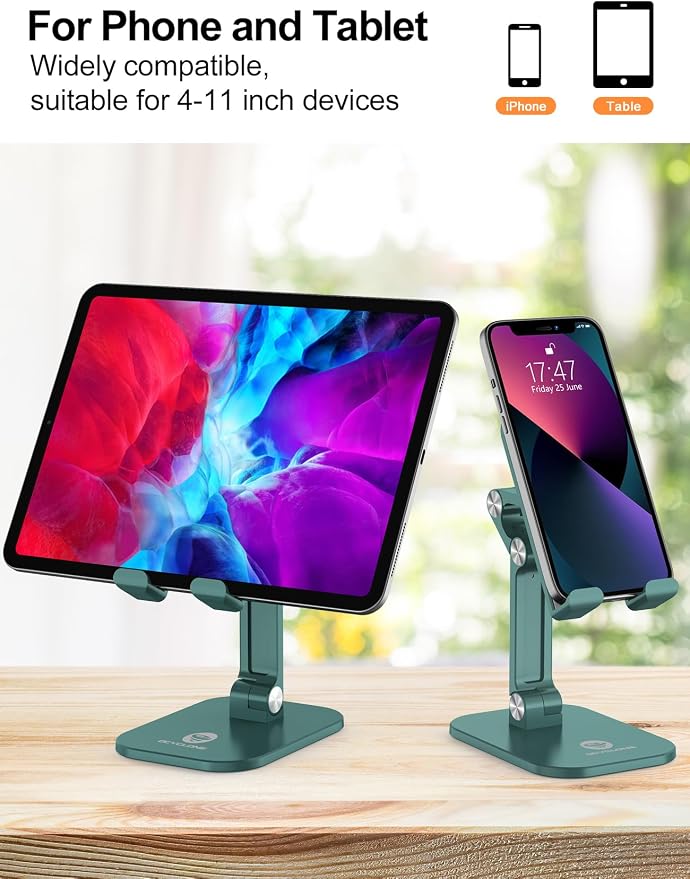 OCYCLONE Phone Stand Adjustable Height and Angle Foldable Cell Phone Stand Holder for Desk Taller iPhone Stand Compatible with 4.7-13 Smartphones iPad Tablet Beige