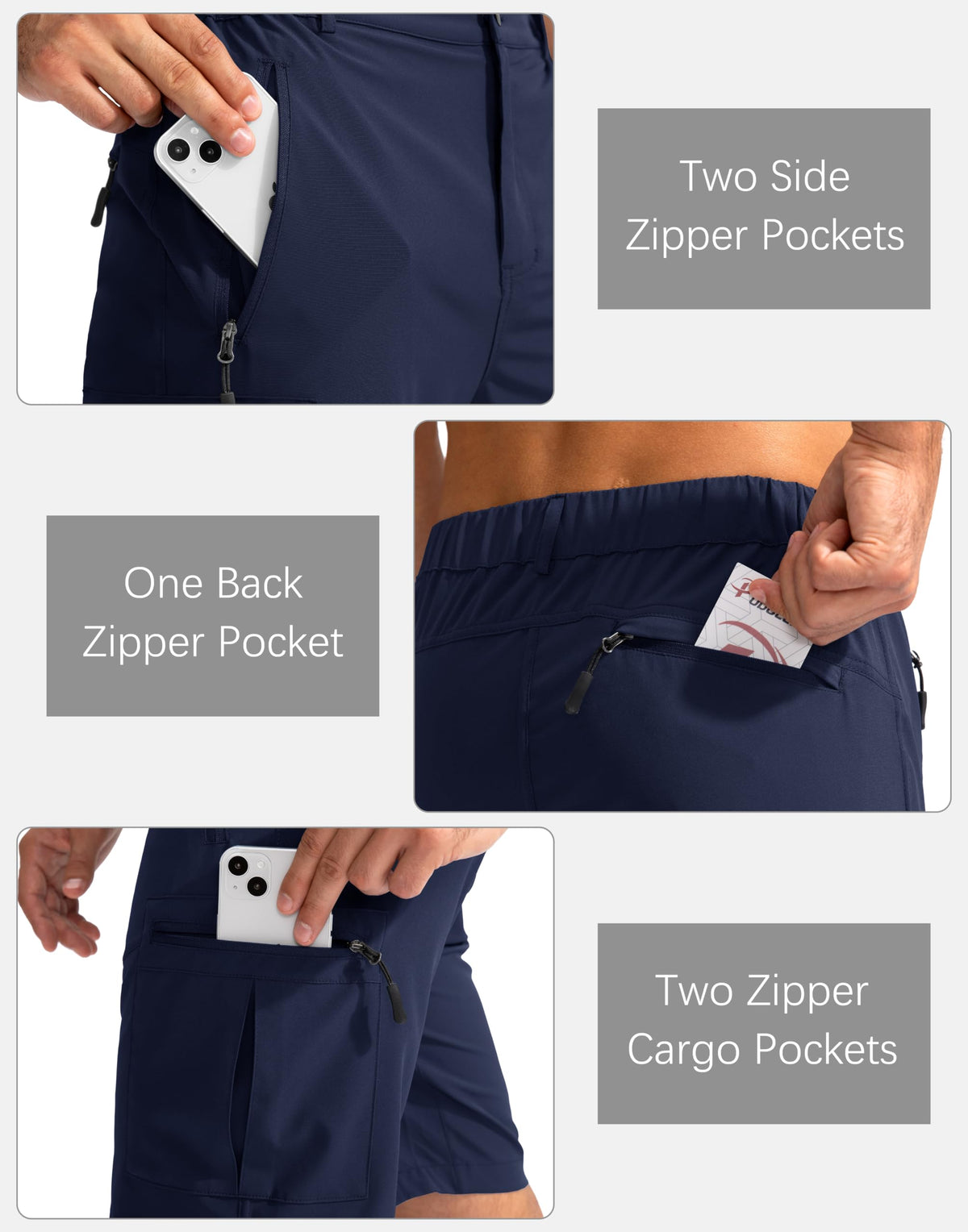 Pudolla Men's Hiking Cargo Shorts 9" Lightweight Outdoor Work Shorts for Men Travel Golf Camping Casual with 5 Zipper Pockets(Navy Large)